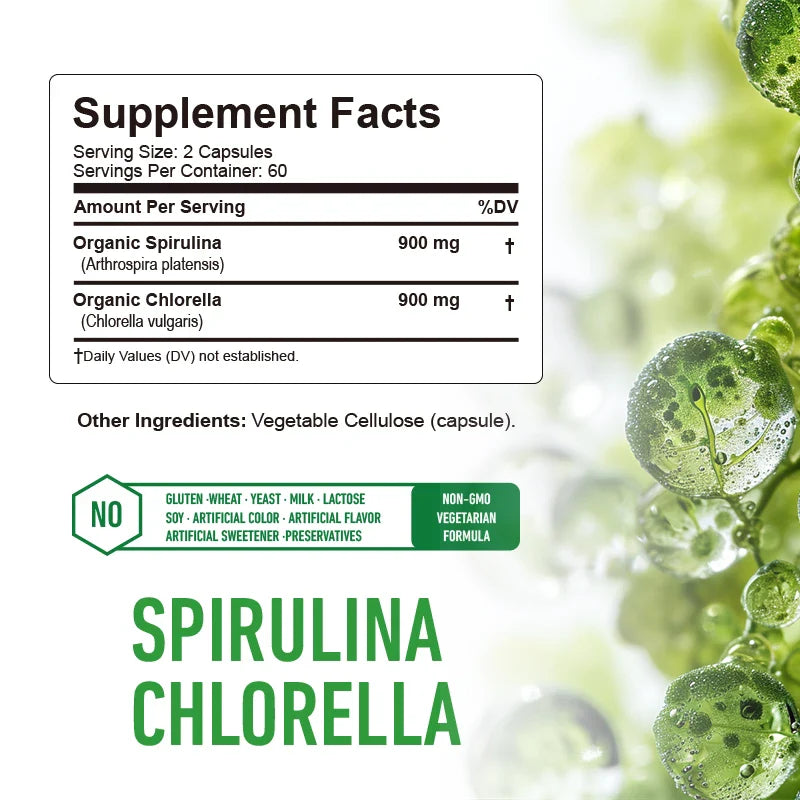 Spirulina Chlorella | Natural Glucose Control, Detox and Antioxidant